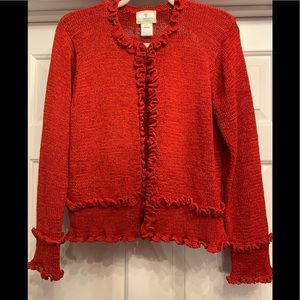 Vintage Women’s cardigan. 90s. Susan Bristol. Red ribbon yArn